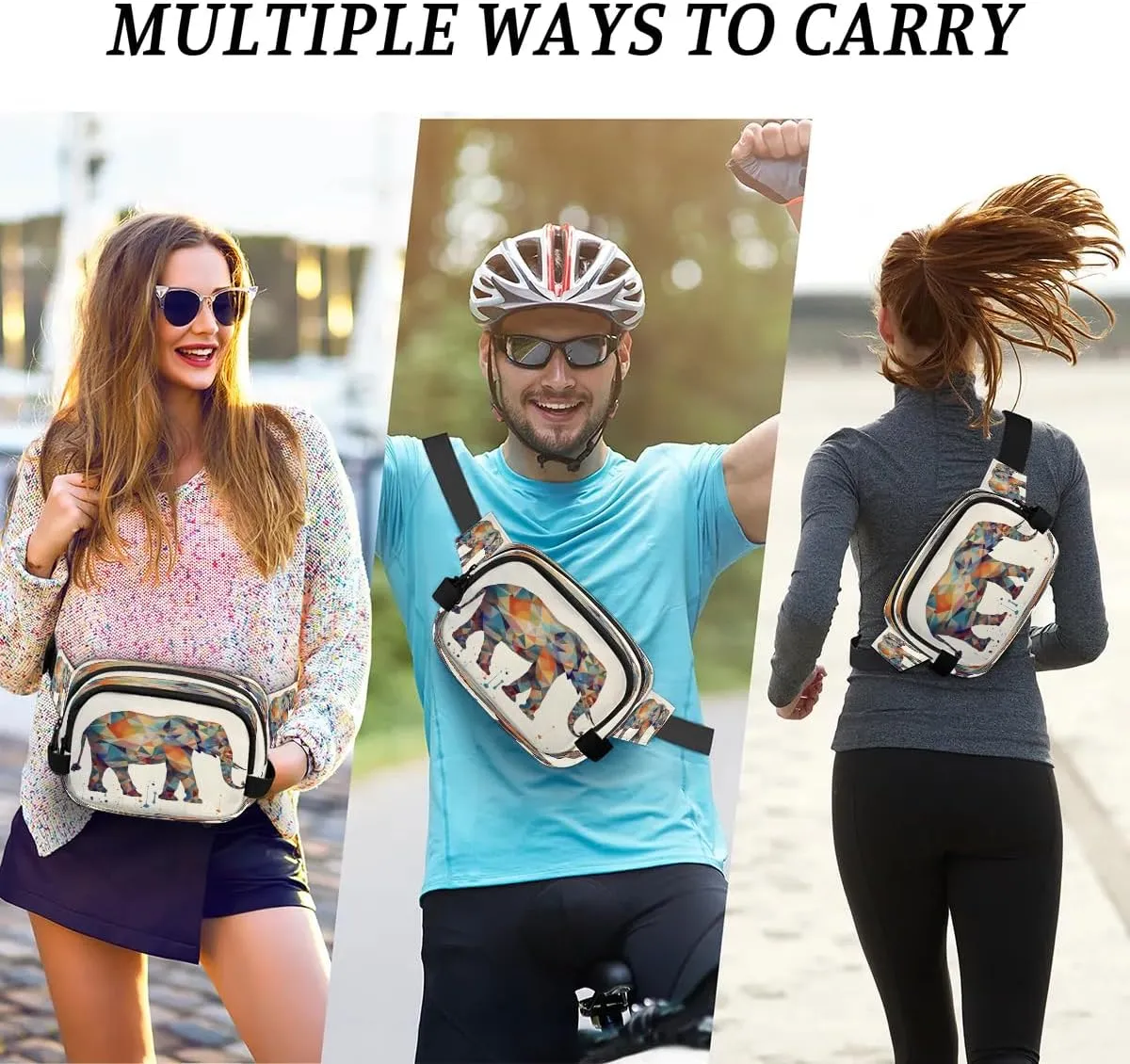 Geometric Elephants Men's and Women's Waist Pack Crossbody Abstraction Elephant Waist Pack Running Strap, Adjustable Shoulder Strap - For Hiking and Running Exercise Fitness