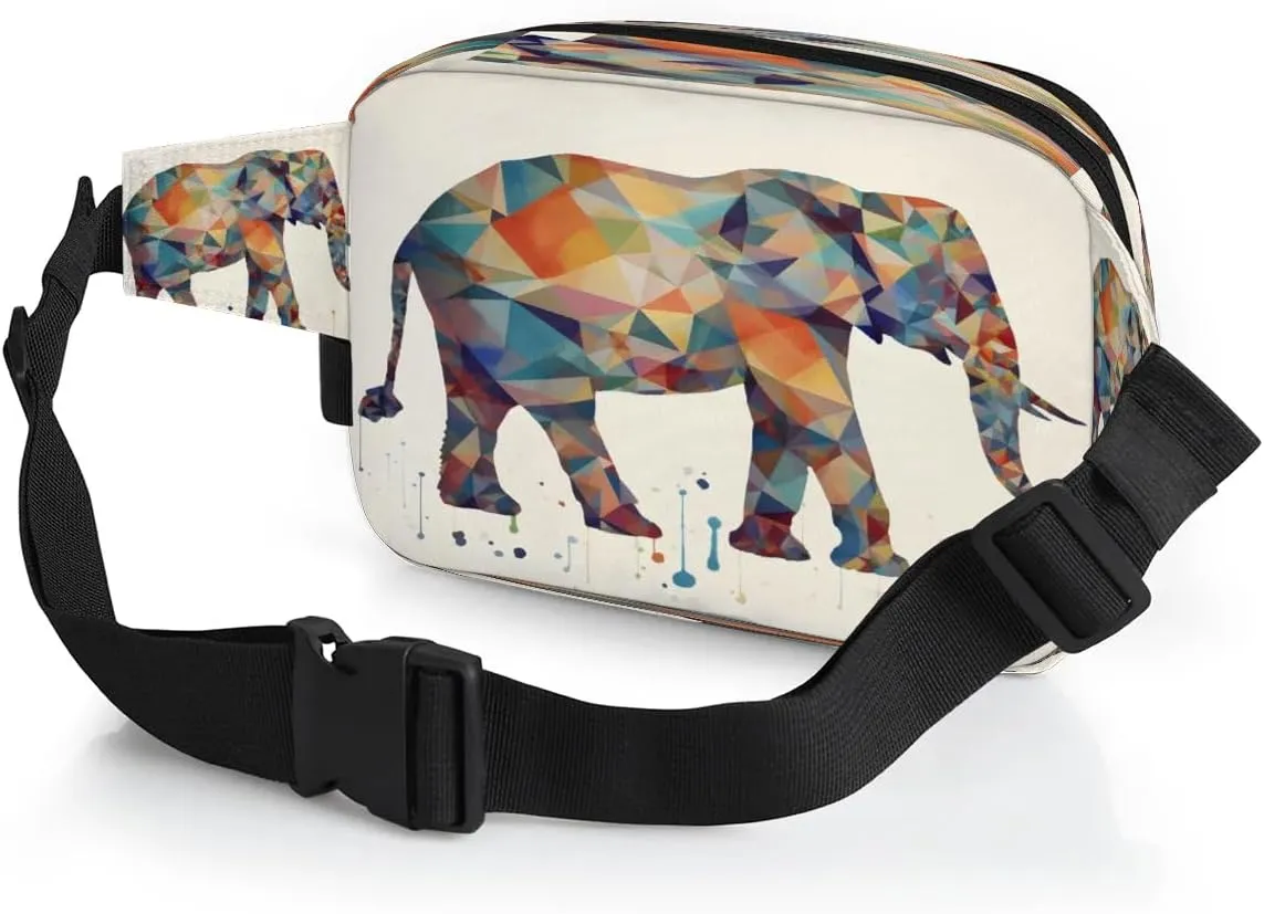 Geometric Elephants Men's and Women's Waist Pack Crossbody Abstraction Elephant Waist Pack Running Strap, Adjustable Shoulder Strap - For Hiking and Running Exercise Fitness