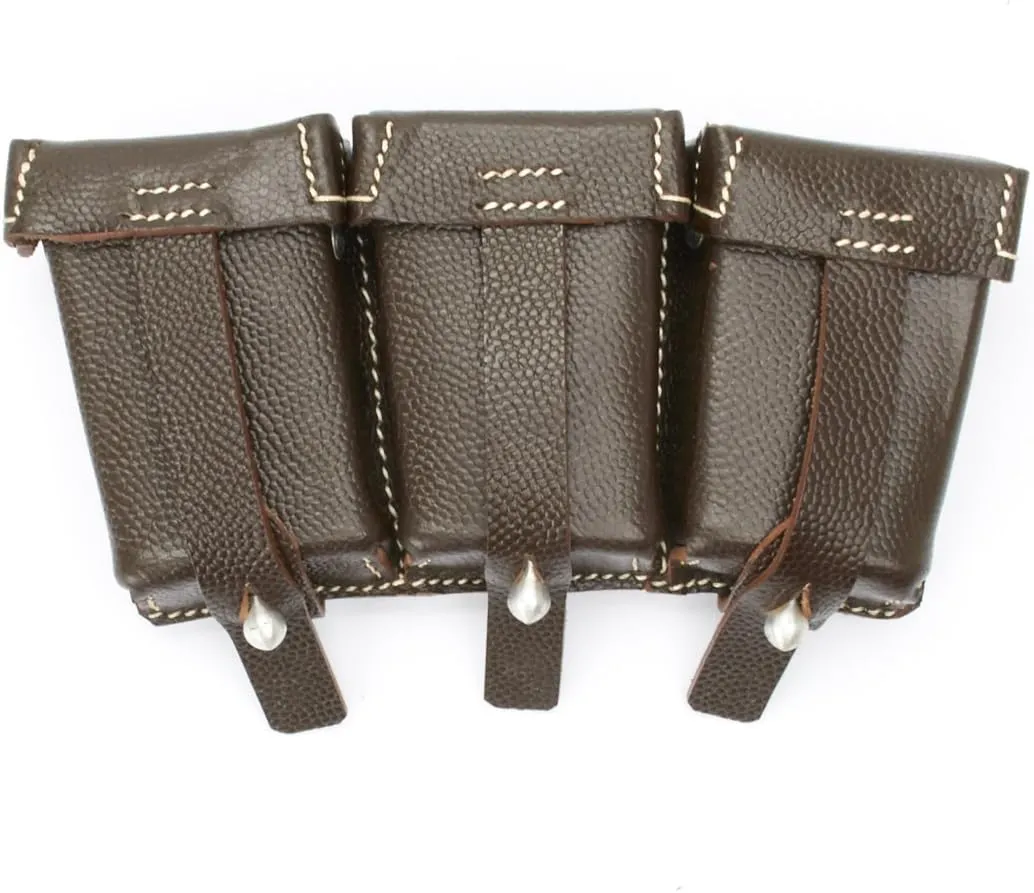 German WWII K98k Brown Leather Triple Ammunition Pouch