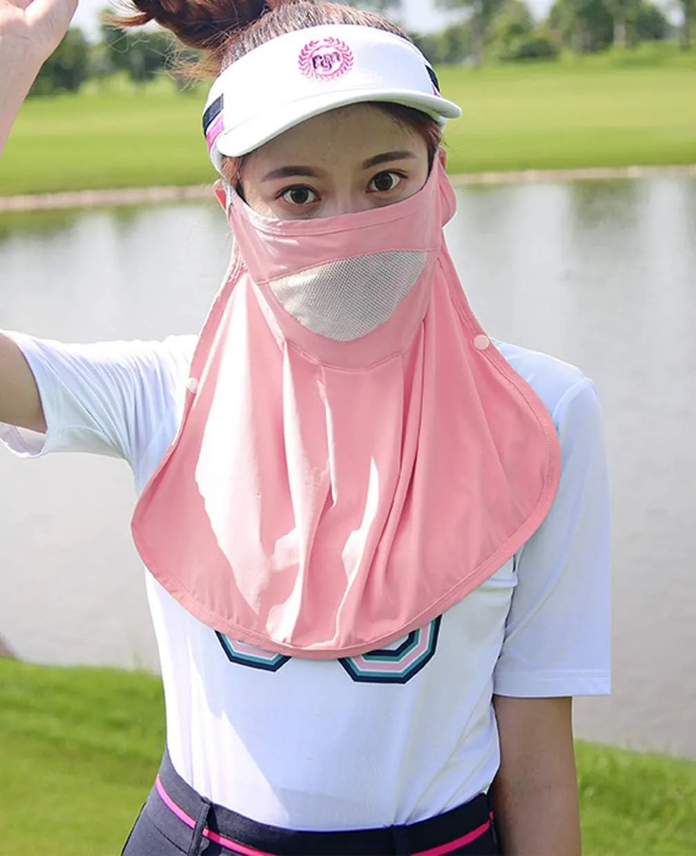 GGUHHU Womens Sun-Proof UV Protection Back Buttoned Mesh Golf Face Cover Neck Gaiter