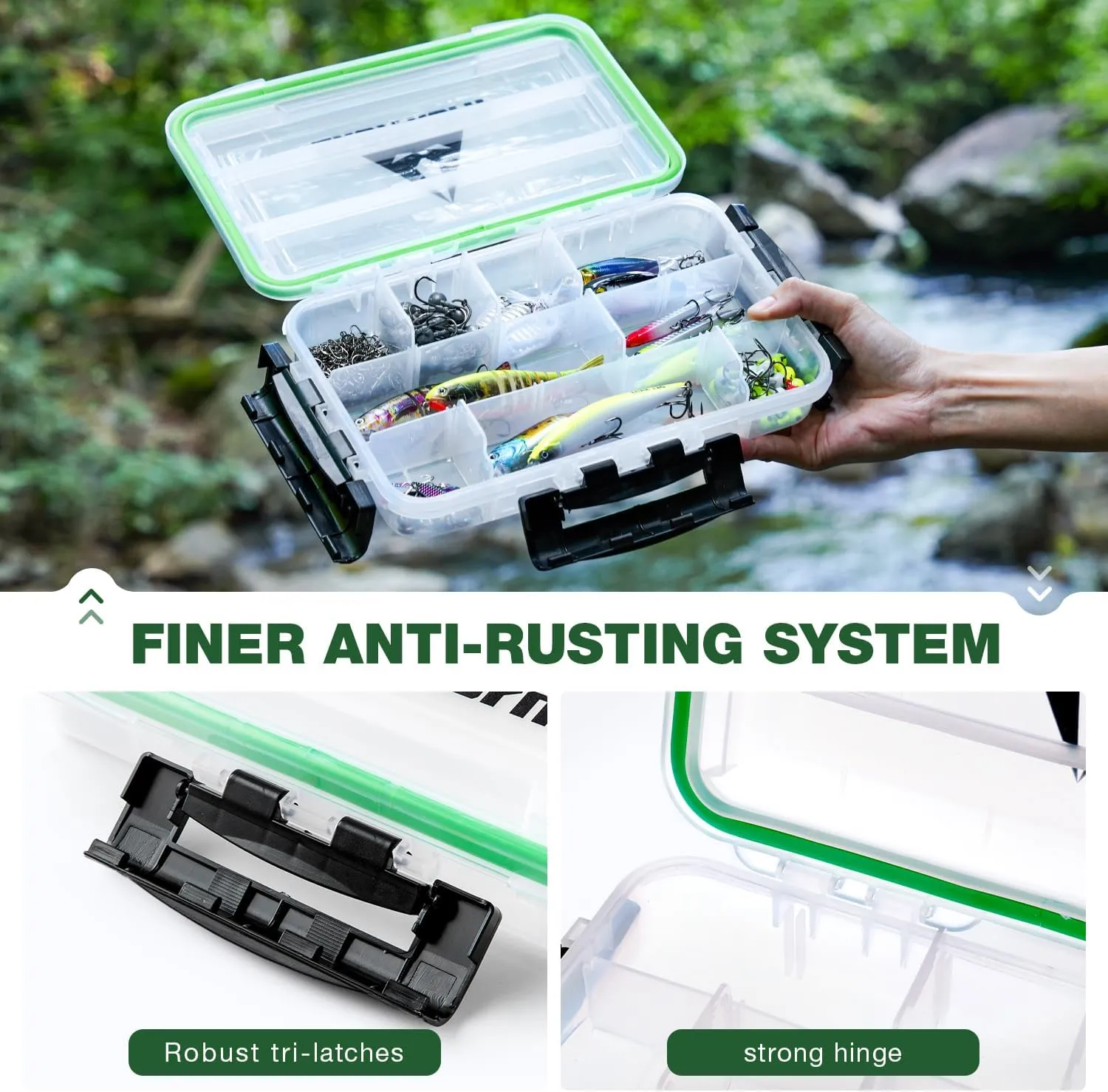 Ghosthorn Fishing Tackle Box, Waterproof 3600 and 3700 Tackle Trays, Plastic Tackle Box Organizer with Removable Dividers Storage Lure Box for Lures 1 and 4 Pack