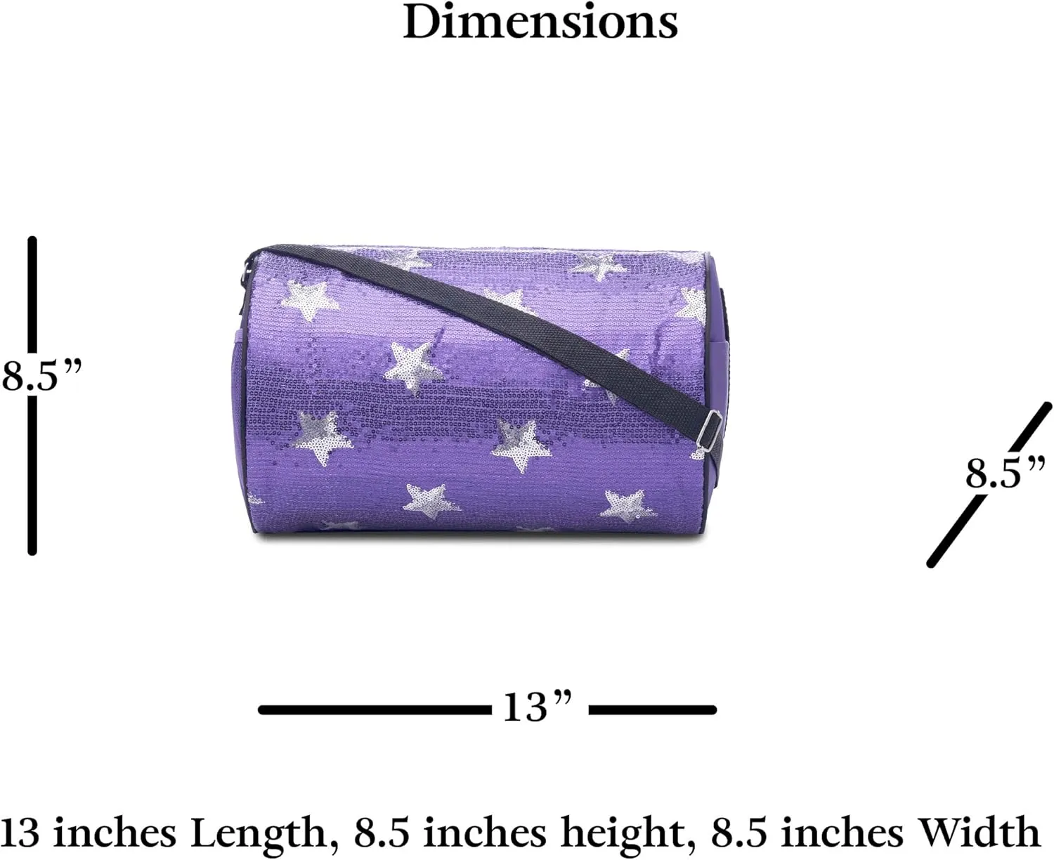 Girls Dance Duffle Bag with Sequin Stars, Kids Travel Bag with Adjustable Carry On and Handy Pouch, Gymnastics Bag, Dance Accessories For Girls - Purple