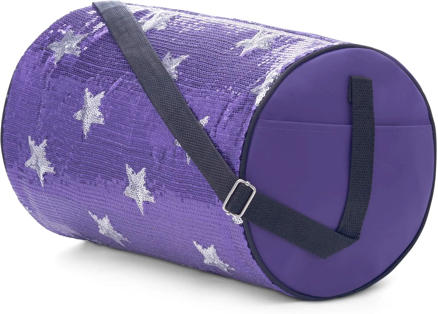 Girls Dance Duffle Bag with Sequin Stars, Kids Travel Bag with Adjustable Carry On and Handy Pouch, Gymnastics Bag, Dance Accessories For Girls - Purple
