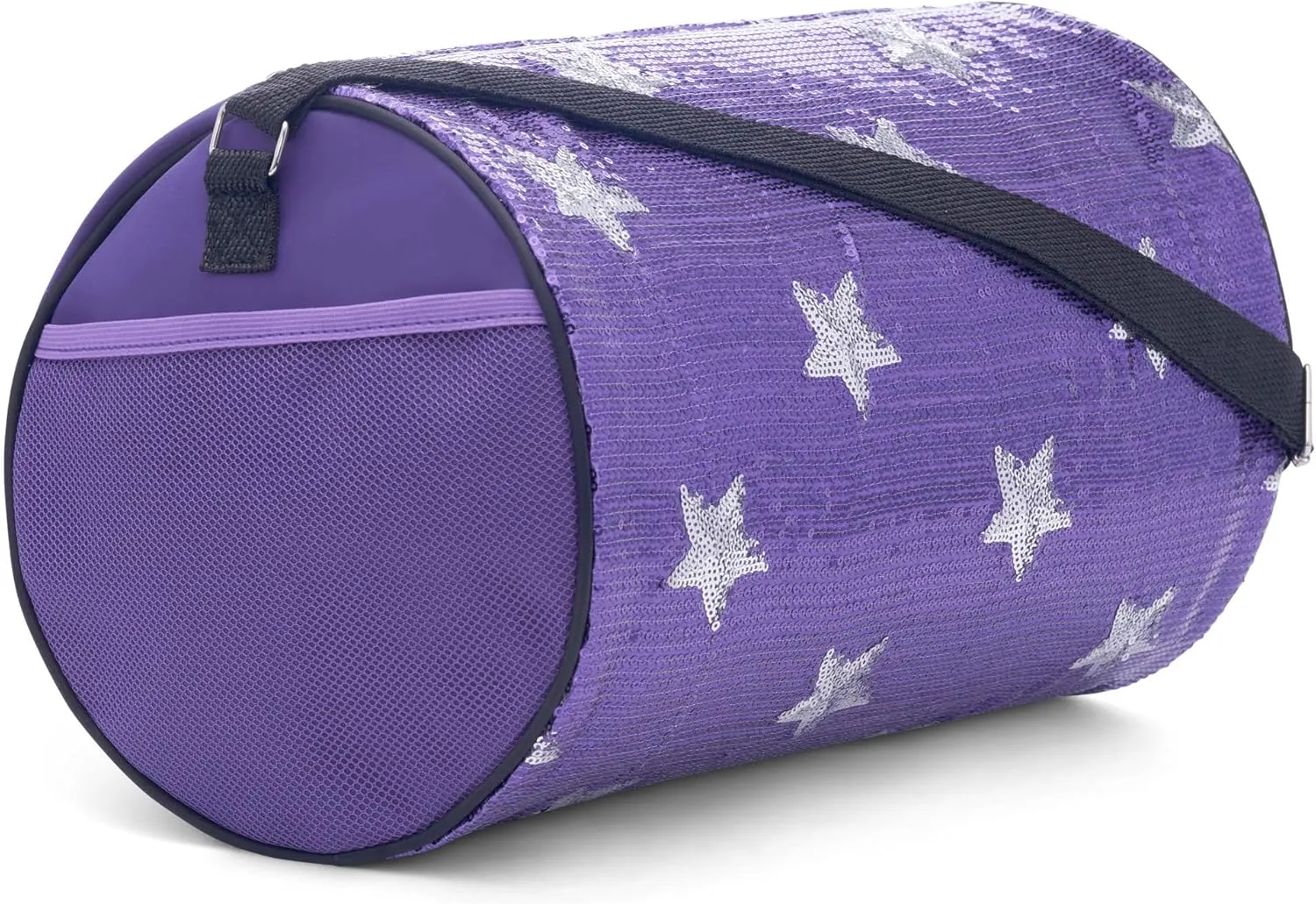 Girls Dance Duffle Bag with Sequin Stars, Kids Travel Bag with Adjustable Carry On and Handy Pouch, Gymnastics Bag, Dance Accessories For Girls - Purple