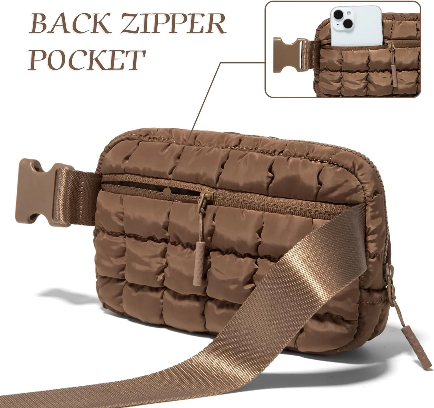 Gitus Trending Gifts for Women Puffer Crossbody Bags for Women Belt Bag Fanny Pack with Adjustable Straps Lightweight Quilted Puffy Bag Woman Gifts (Dart Brown)