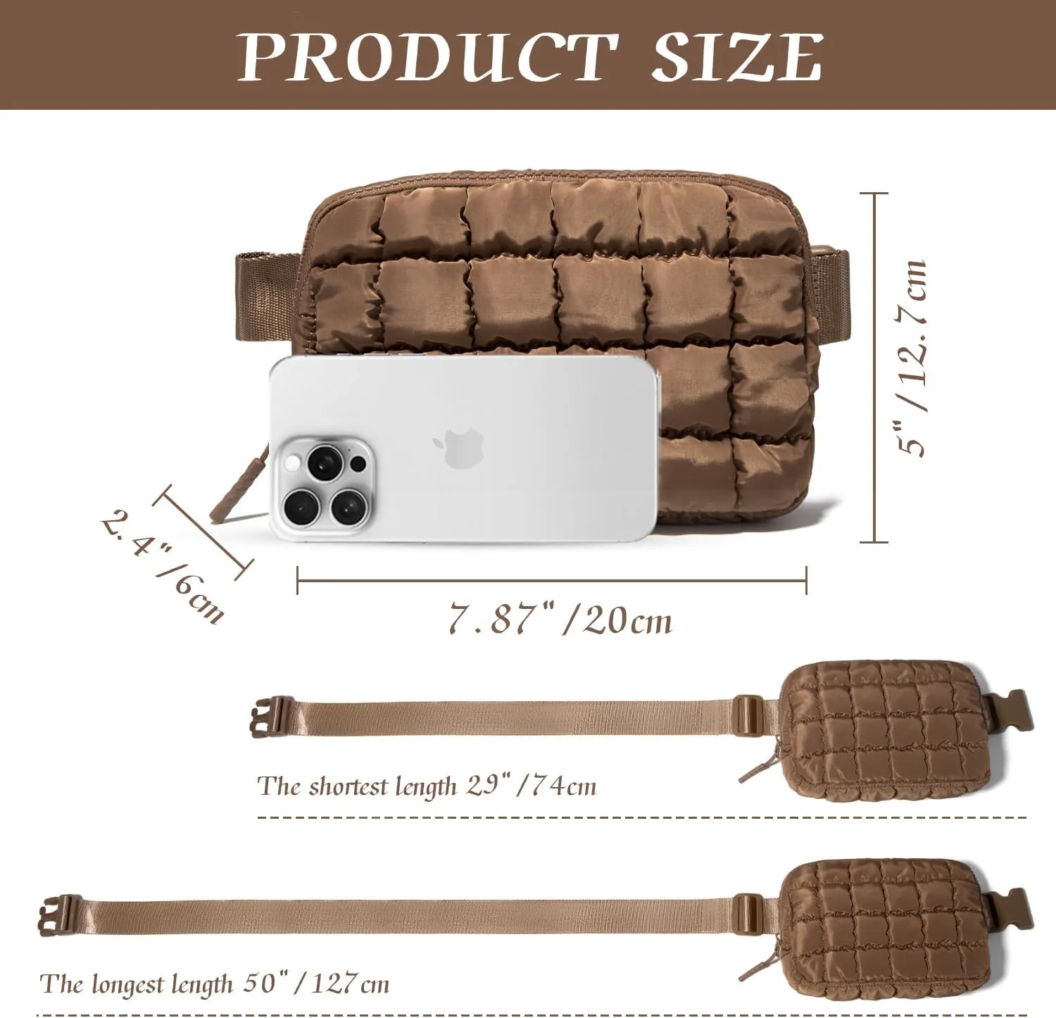 Gitus Trending Gifts for Women Puffer Crossbody Bags for Women Belt Bag Fanny Pack with Adjustable Straps Lightweight Quilted Puffy Bag Woman Gifts (Dart Brown)