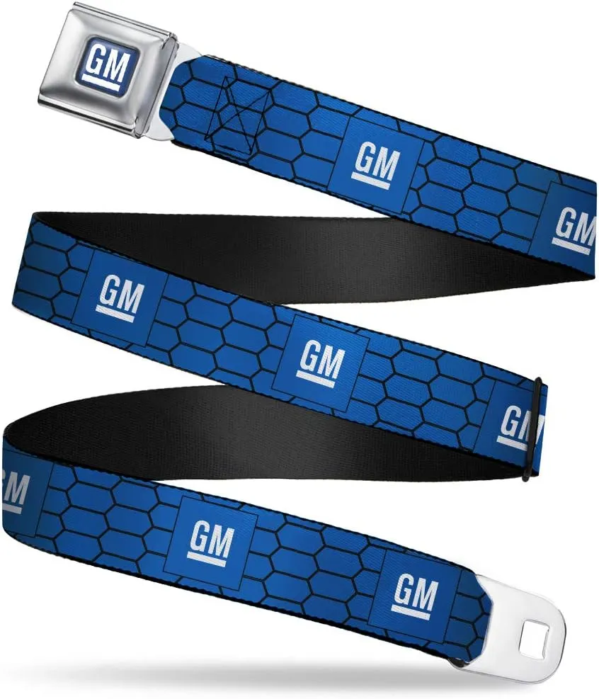 GM General Motors Seatbelt Buckle Belt, GM Bug Logo Honeycomb Grill, Adjustable