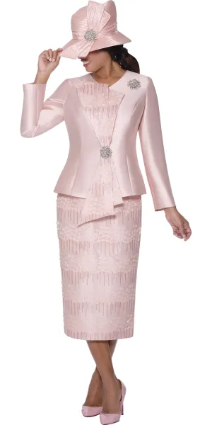 GMI 400952 - Pink - Twill Embellished Bead Skirt Suit