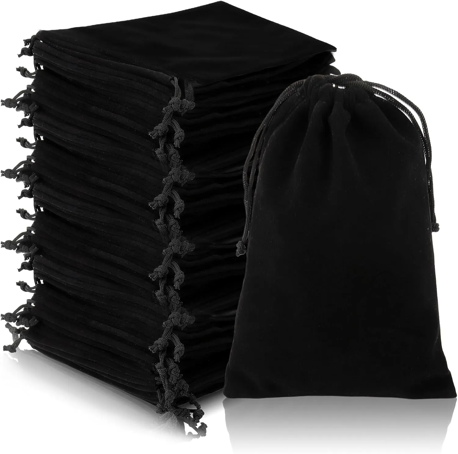 Goaste Velvet Drawstring Bags - 50pcs, 5x7 Inch Black Jewelry Pouches, Soft Velvet Gift Bags for Jewelry, Bracelet, Headphone, Bead, Candy, Gadgets
