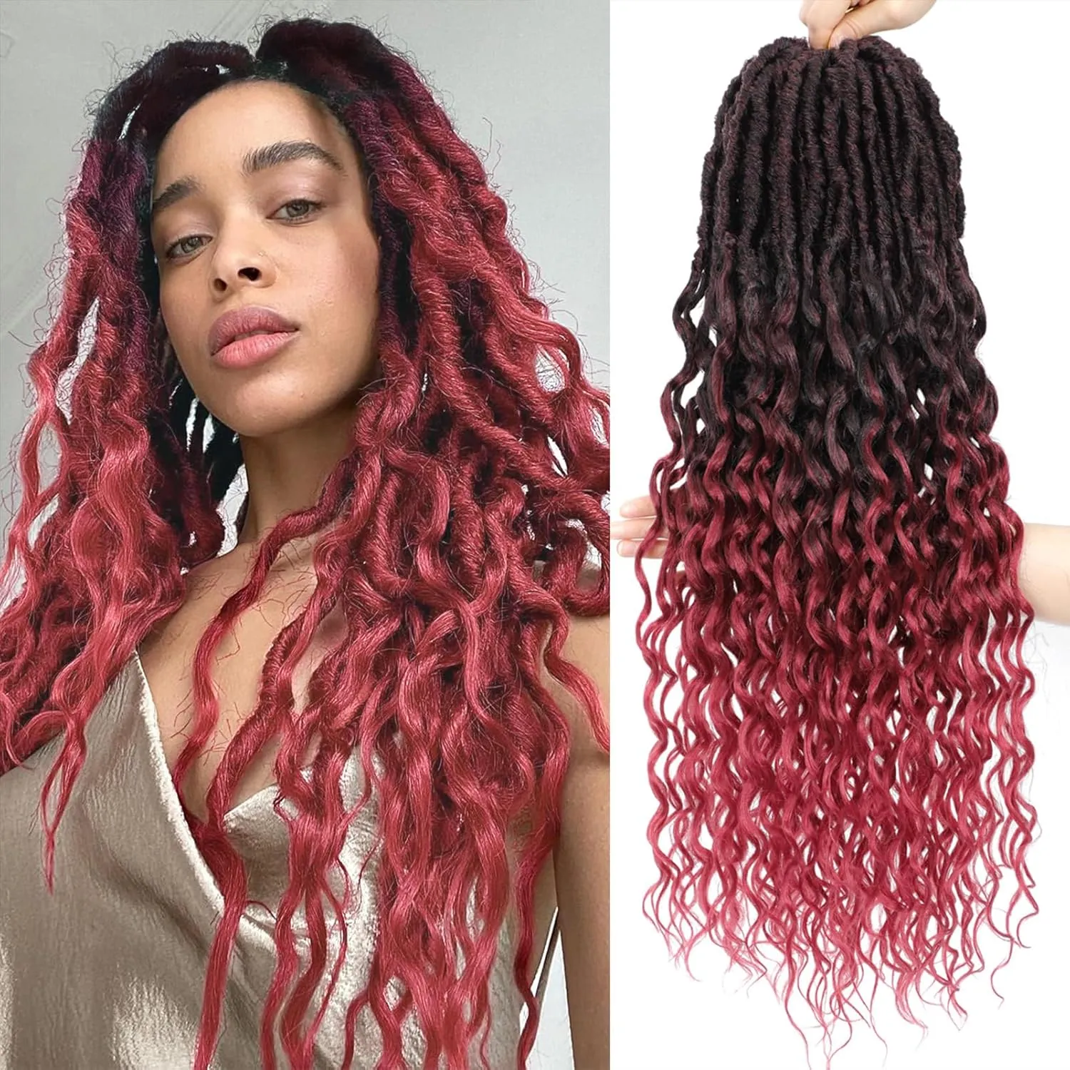 Goddess Locs Crochet Hair Deep Faux Locs With Curly Ends Tbug 18 Inch 8 Packs of Pre Looped Curly Crochet Hair for Women with Stylish Deep Wave Ends