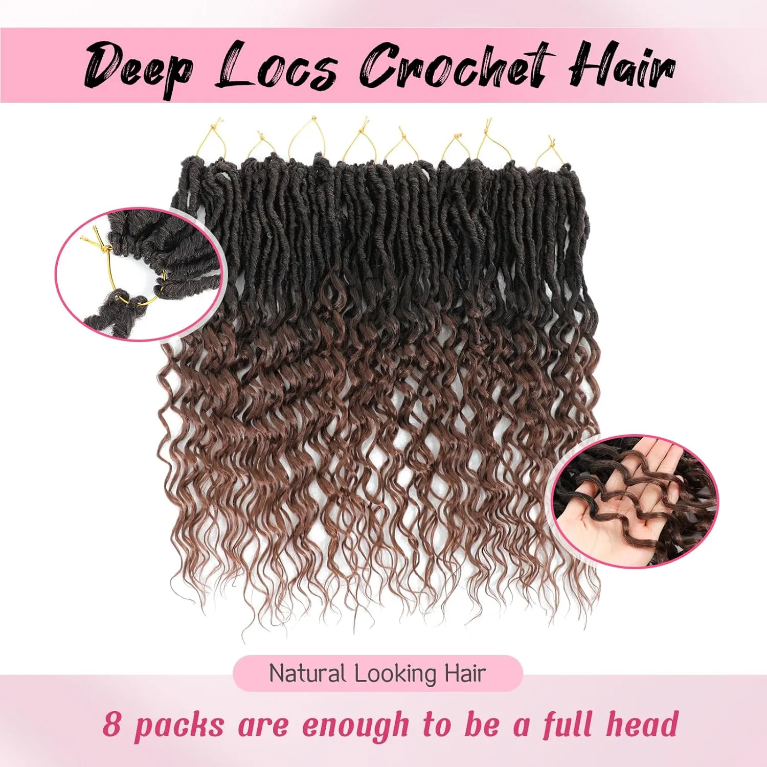 Goddess Locs Crochet Hair Faux Locs Pre Looped Crochet Hair for Women with Curly Ends Deep Wave Crochet Braids T30 Color 18 Inch 8 Packs Faux Locs for Women