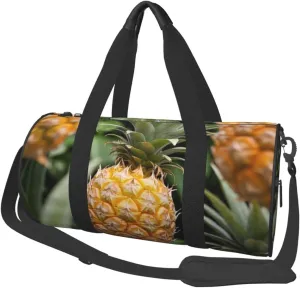 golden pineapple background Print Round Large Capacity Travel Luggage Bags,Men's and Women's Hand-Held Travel Clothing Bags