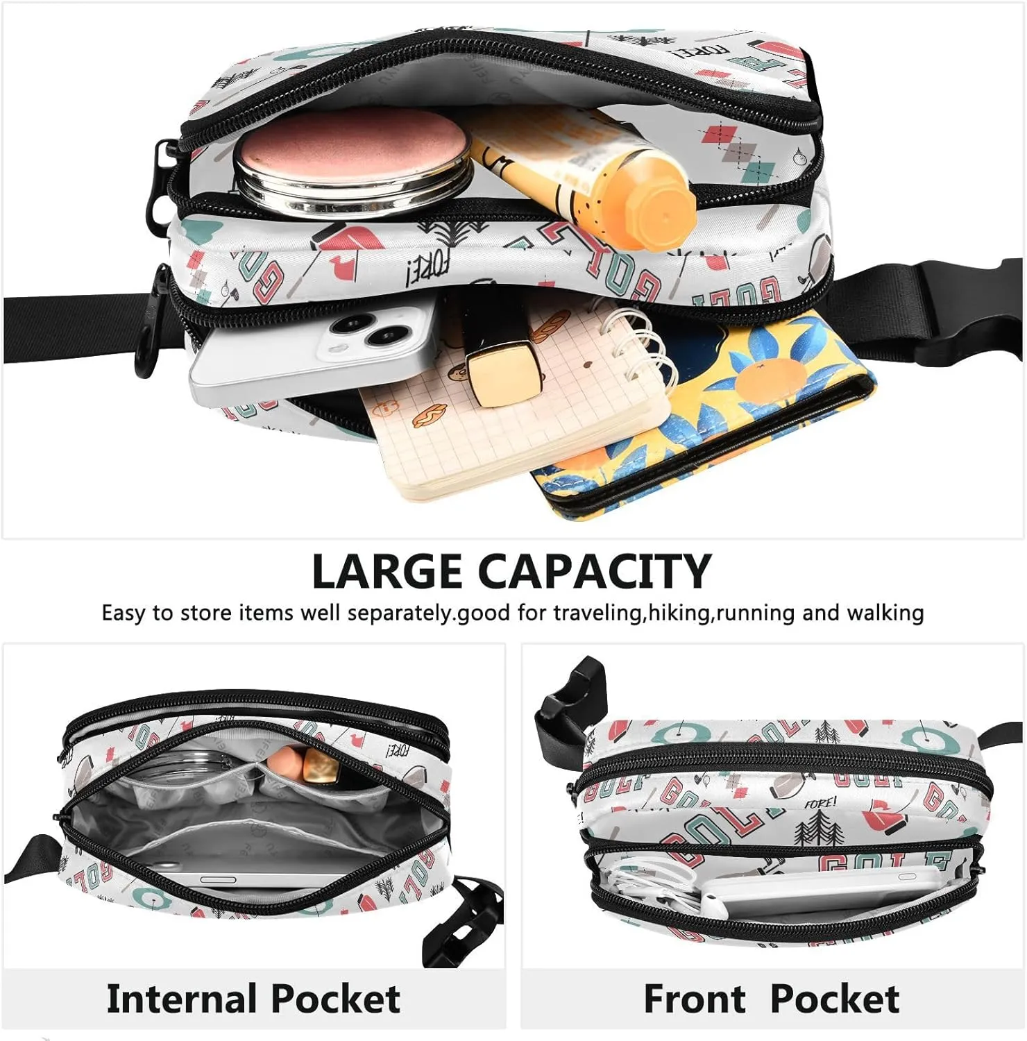 Golf Items White Fanny Pack for Women Men Crossbody Belt Bag Fashion Waist Packs Purse with Adjustable Strap Dupes for Shopping Traveling
