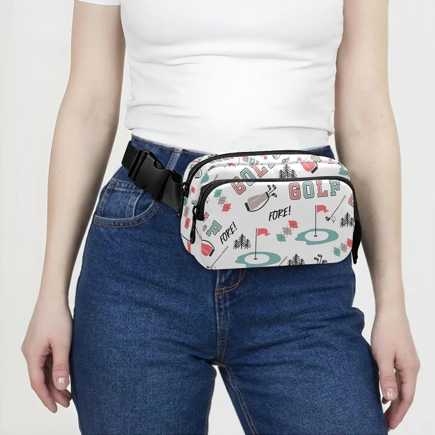 Golf Items White Fanny Pack for Women Men Crossbody Belt Bag Fashion Waist Packs Purse with Adjustable Strap Dupes for Shopping Traveling