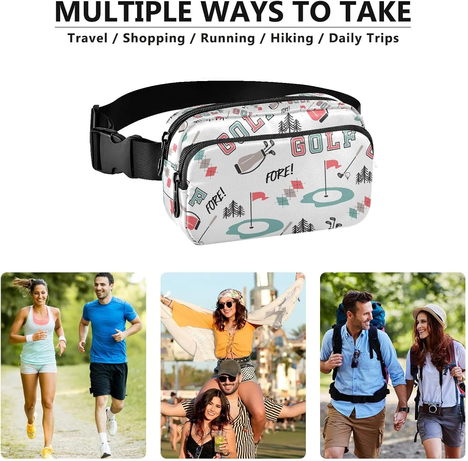 Golf Items White Fanny Pack for Women Men Crossbody Belt Bag Fashion Waist Packs Purse with Adjustable Strap Dupes for Shopping Traveling