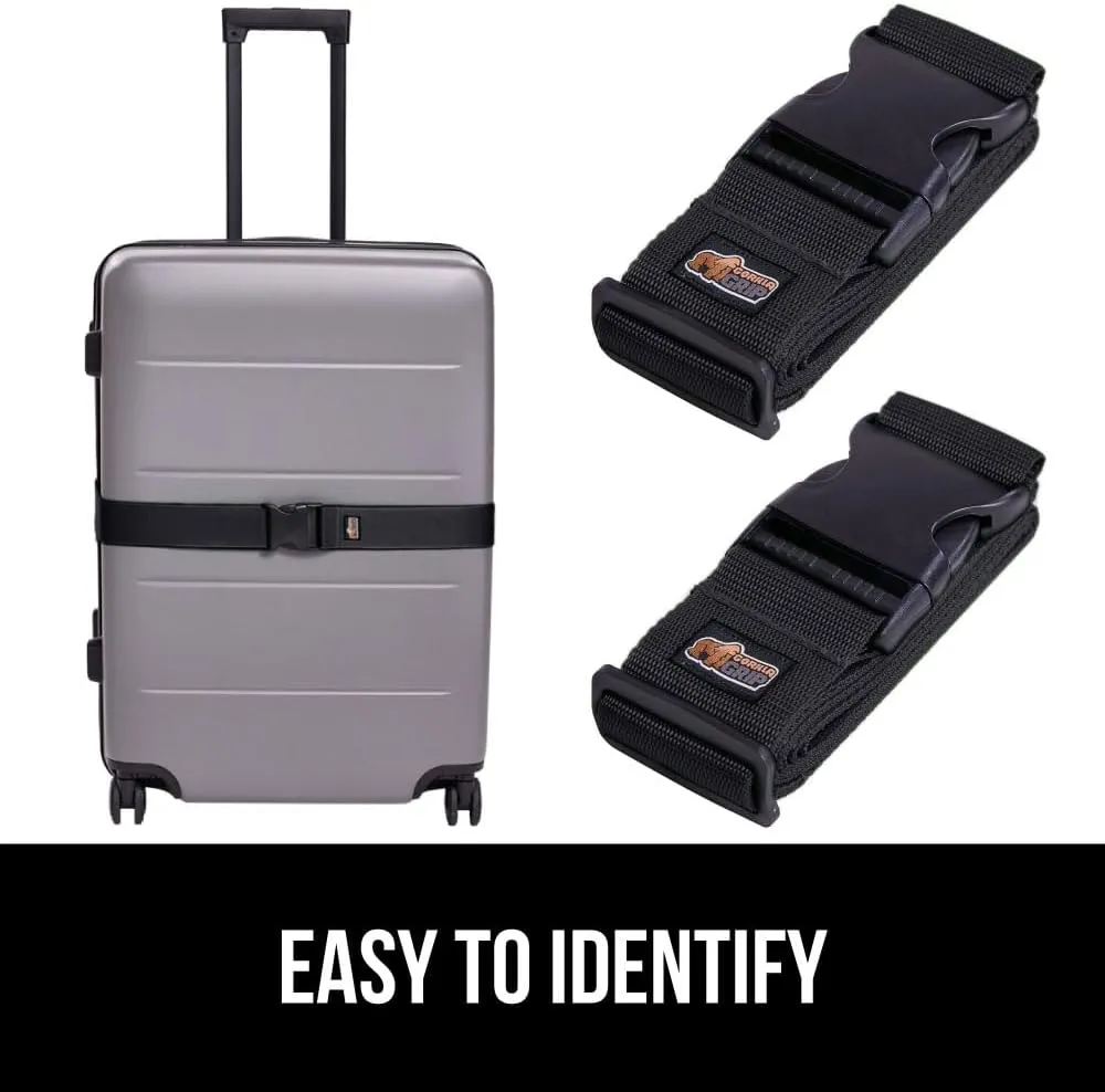GORILLA GRIP Heavy Duty 4 Pack Adjustable Luggage Straps for Suitcases, Easy to Identify Travel Belt Connector Holds Suitcase Together, Extends Life of Bag, Strap Connects Two Bags, Accessories, Black