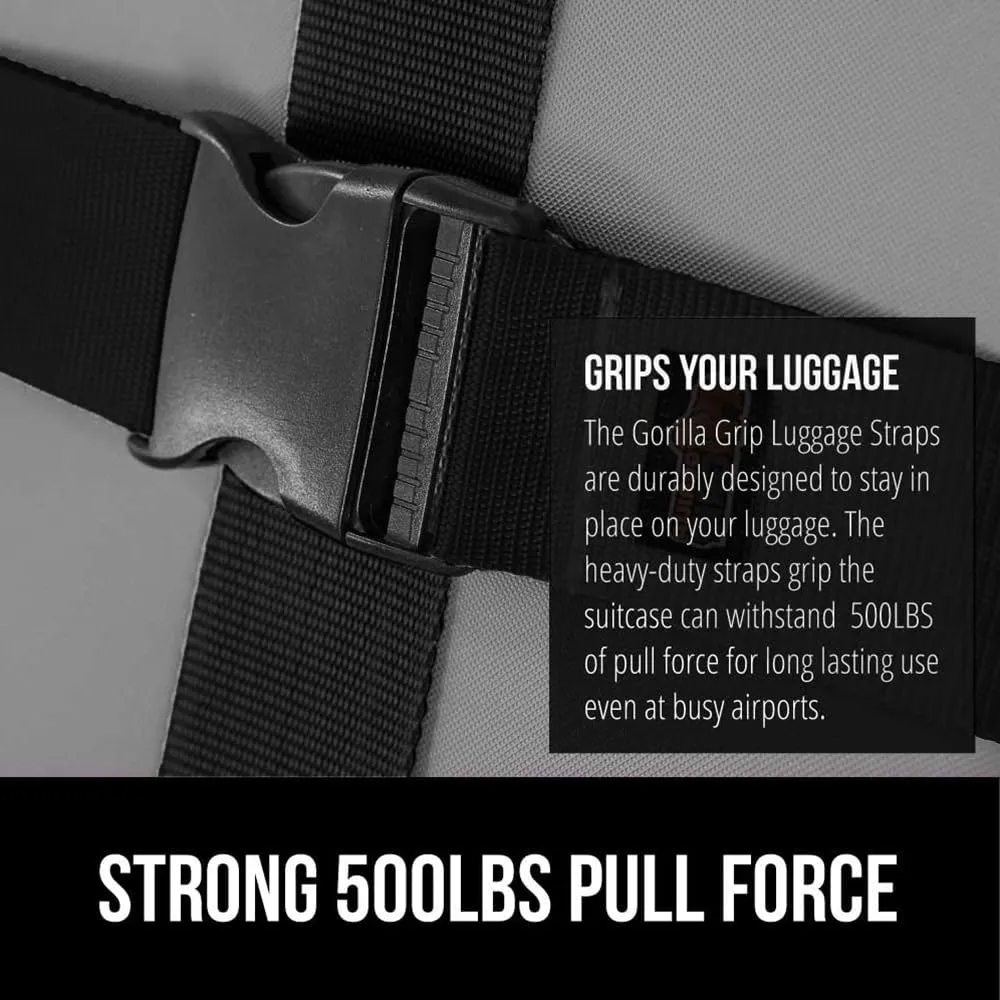 GORILLA GRIP Heavy Duty 4 Pack Adjustable Luggage Straps for Suitcases, Easy to Identify Travel Belt Connector Holds Suitcase Together, Extends Life of Bag, Strap Connects Two Bags, Accessories, Black