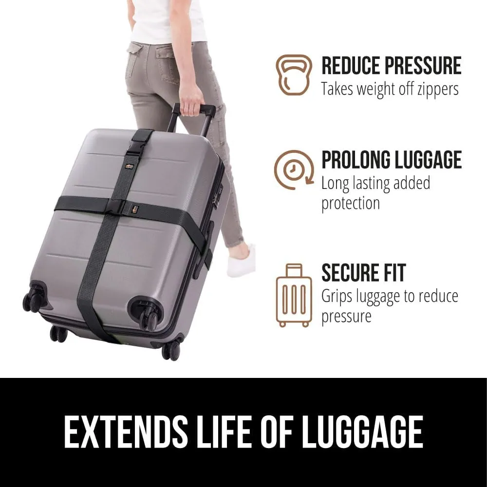 GORILLA GRIP Heavy Duty 4 Pack Adjustable Luggage Straps for Suitcases, Easy to Identify Travel Belt Connector Holds Suitcase Together, Extends Life of Bag, Strap Connects Two Bags, Accessories, Black