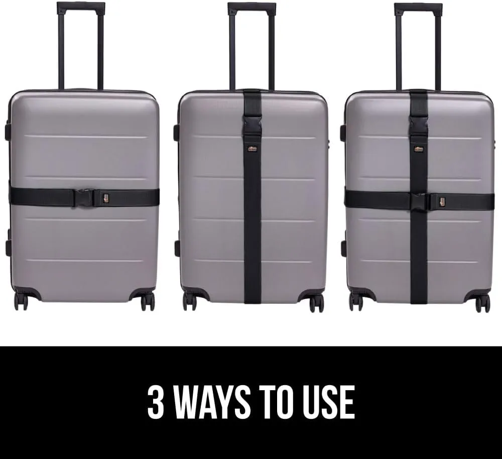 GORILLA GRIP Heavy Duty 4 Pack Adjustable Luggage Straps for Suitcases, Easy to Identify Travel Belt Connector Holds Suitcase Together, Extends Life of Bag, Strap Connects Two Bags, Accessories, Black