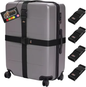 GORILLA GRIP Heavy Duty 4 Pack Adjustable Luggage Straps for Suitcases, Easy to Identify Travel Belt Connector Holds Suitcase Together, Extends Life of Bag, Strap Connects Two Bags, Accessories, Black