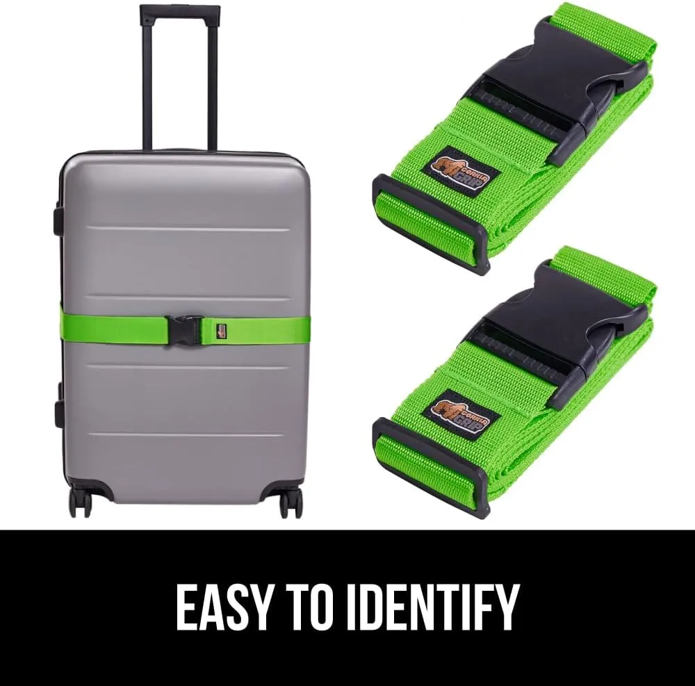 GORILLA GRIP Heavy Duty 4 Pack Adjustable Luggage Straps for Suitcases, Easy to Identify Travel Belt Connector Holds Suitcase Together, Extends Life of Bag, Strap Connects Two Bags, Accessories Green