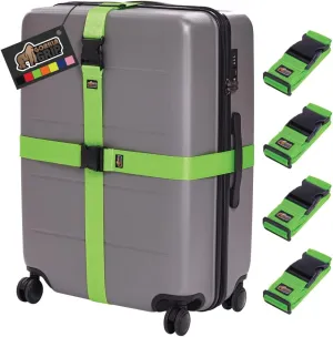 GORILLA GRIP Heavy Duty 4 Pack Adjustable Luggage Straps for Suitcases, Easy to Identify Travel Belt Connector Holds Suitcase Together, Extends Life of Bag, Strap Connects Two Bags, Accessories Green