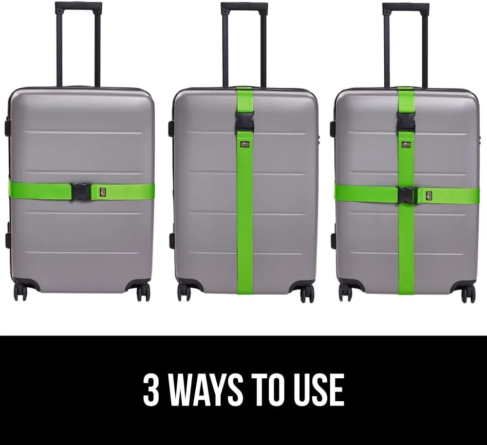GORILLA GRIP Heavy Duty 4 Pack Adjustable Luggage Straps for Suitcases, Easy to Identify Travel Belt Connector Holds Suitcase Together, Extends Life of Bag, Strap Connects Two Bags, Accessories Green