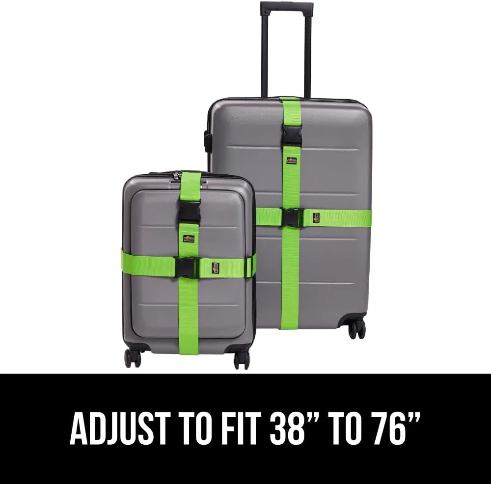 GORILLA GRIP Heavy Duty 4 Pack Adjustable Luggage Straps for Suitcases, Easy to Identify Travel Belt Connector Holds Suitcase Together, Extends Life of Bag, Strap Connects Two Bags, Accessories Green