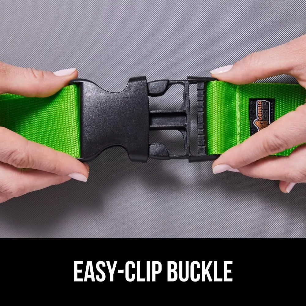 GORILLA GRIP Heavy Duty 4 Pack Adjustable Luggage Straps for Suitcases, Easy to Identify Travel Belt Connector Holds Suitcase Together, Extends Life of Bag, Strap Connects Two Bags, Accessories Green