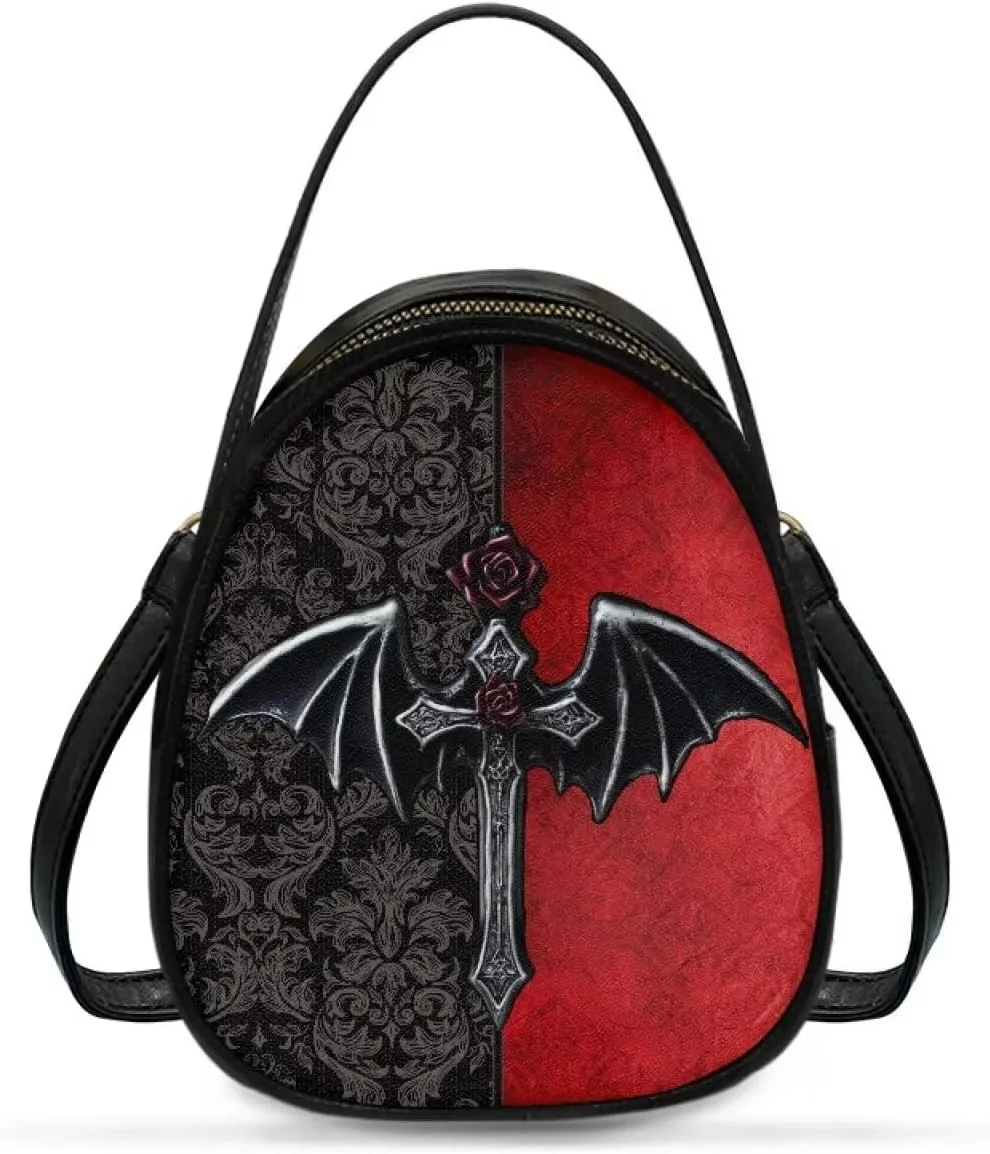 Gothic Small Crossbody Bags for Women, Mini PU Leather Cell Phone Purse Zip Shoulder Handbags Adjustable Straps