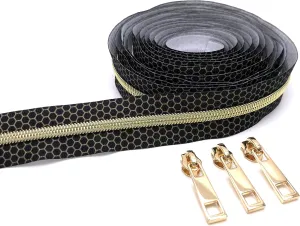Goyunwell Gold Nylon Coil Long Zippers by The Yard for Sewing and Bag Making - Includes 10 Gold Pulls
