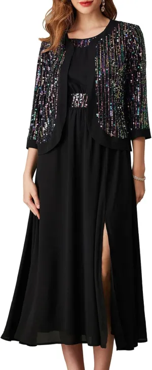 GRACE KARIN Women's Formal Dresses Mother of The Bride Dresses for Wedding Party Cocktail Dress Two Piece Dress Sequin Dress