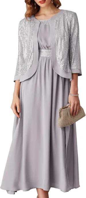 GRACE KARIN Women's Formal Dresses Mother of The Bride Dresses for Wedding Party Cocktail Dress Two Piece Dress Sequin Dress