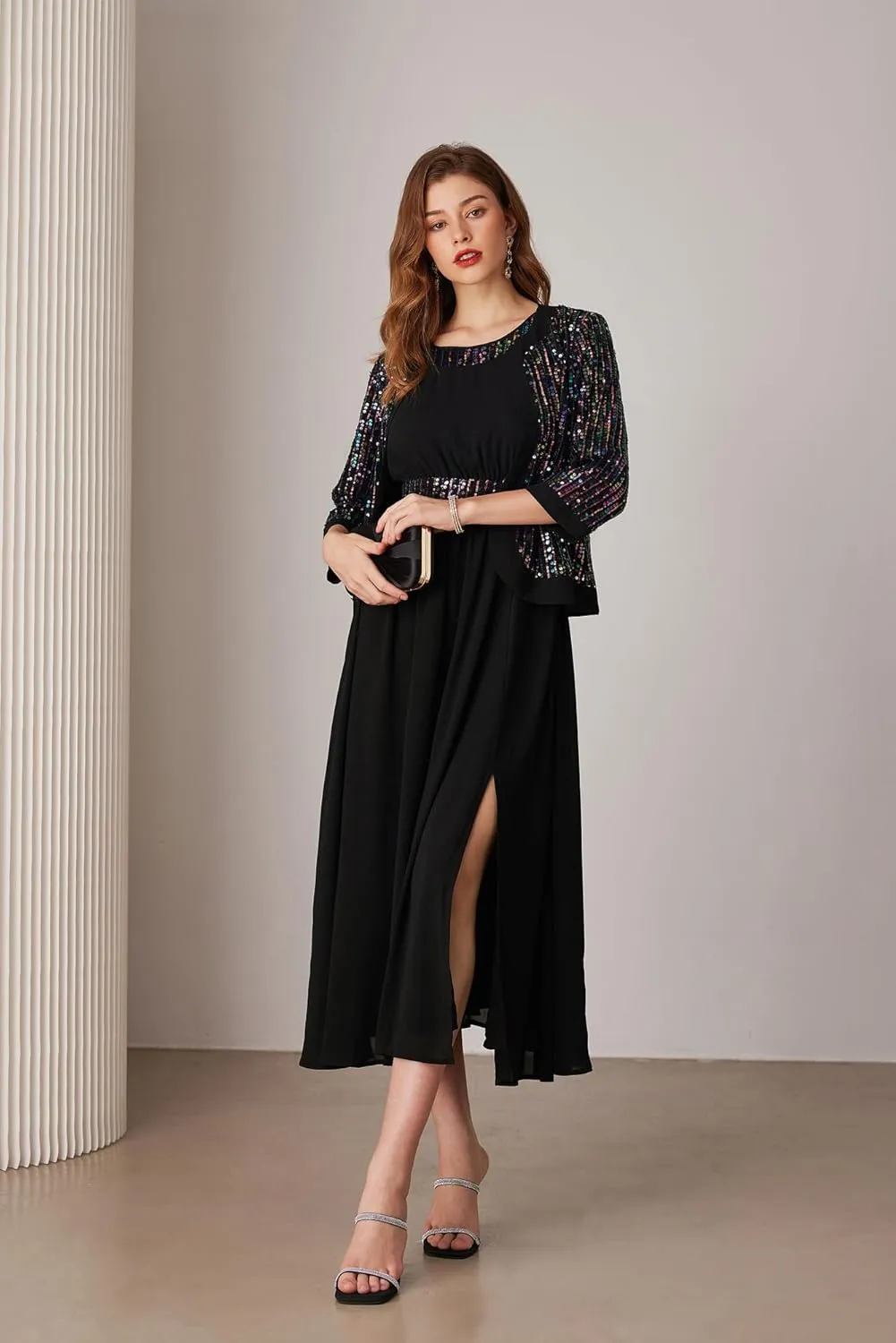 GRACE KARIN Women's Formal Dresses Mother of The Bride Dresses for Wedding Party Cocktail Dress Two Piece Dress Sequin Dress
