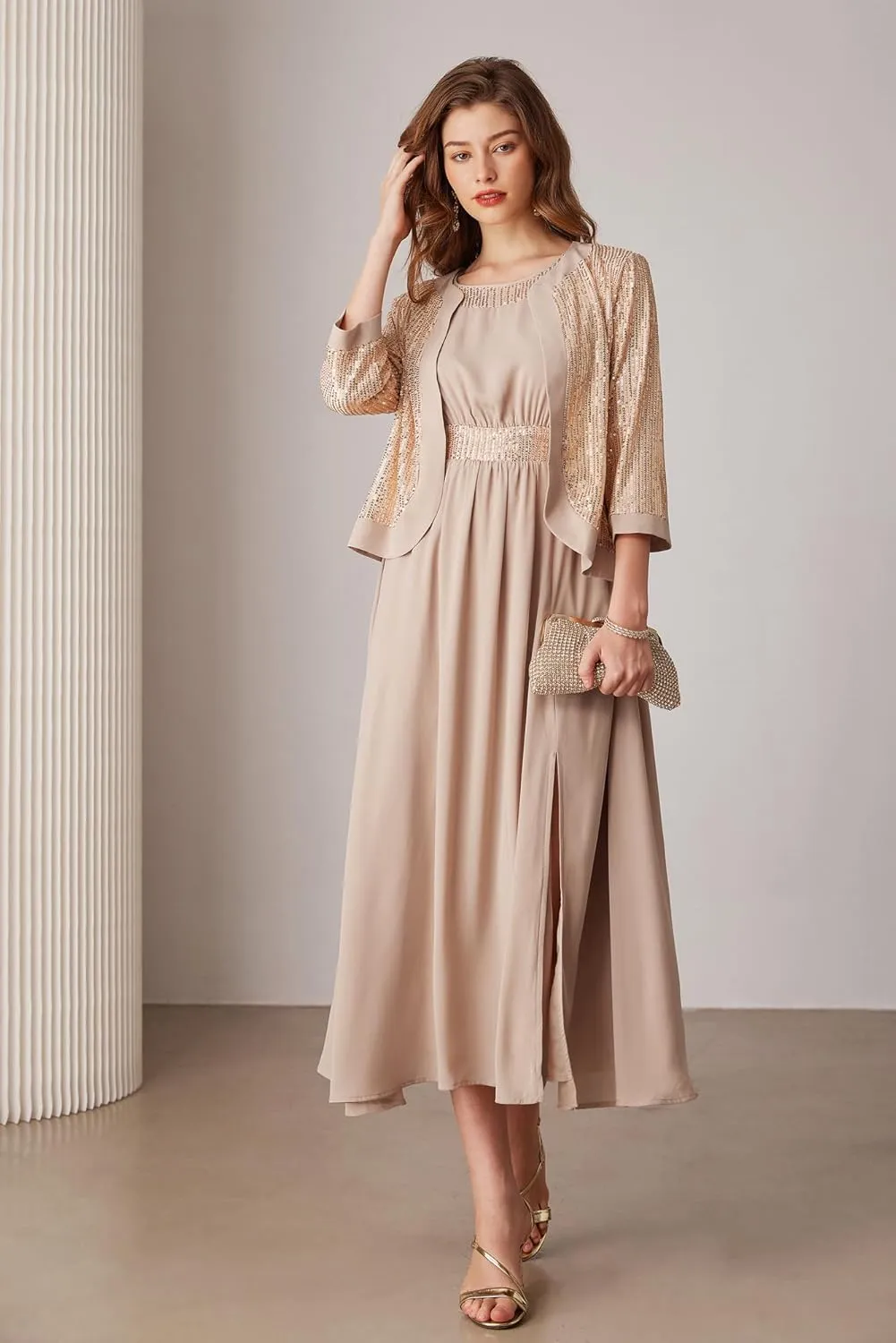 GRACE KARIN Women's Formal Dresses Mother of The Bride Dresses for Wedding Party Cocktail Dress Two Piece Dress Sequin Dress