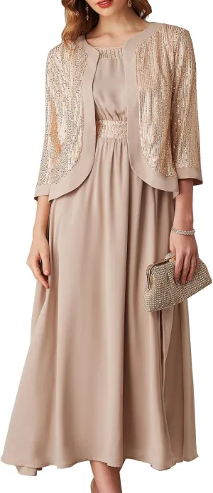 GRACE KARIN Women's Formal Dresses Mother of The Bride Dresses for Wedding Party Cocktail Dress Two Piece Dress Sequin Dress