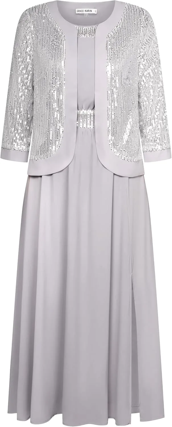 GRACE KARIN Women's Formal Dresses Mother of The Bride Dresses for Wedding Party Cocktail Dress Two Piece Dress Sequin Dress