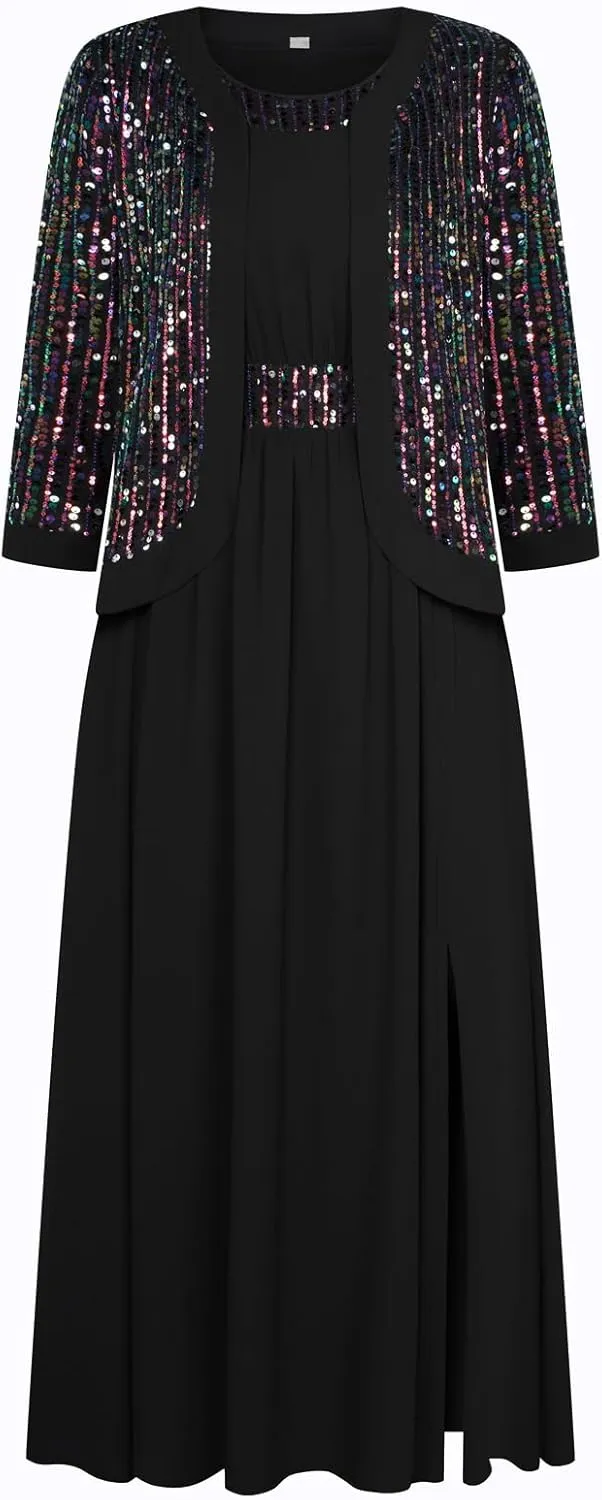GRACE KARIN Women's Formal Dresses Mother of The Bride Dresses for Wedding Party Cocktail Dress Two Piece Dress Sequin Dress