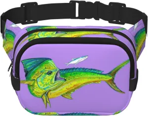 Green fish Print Square Waist Purse Double Layer Fanny BagTrendy Travel Waist Bag for Men and Women