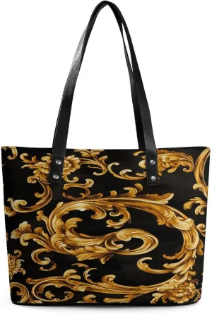 Green Floral Chinoiserie Pattern Women Soft Leather Handbags Tote Purses Shoulder Bucket Bags