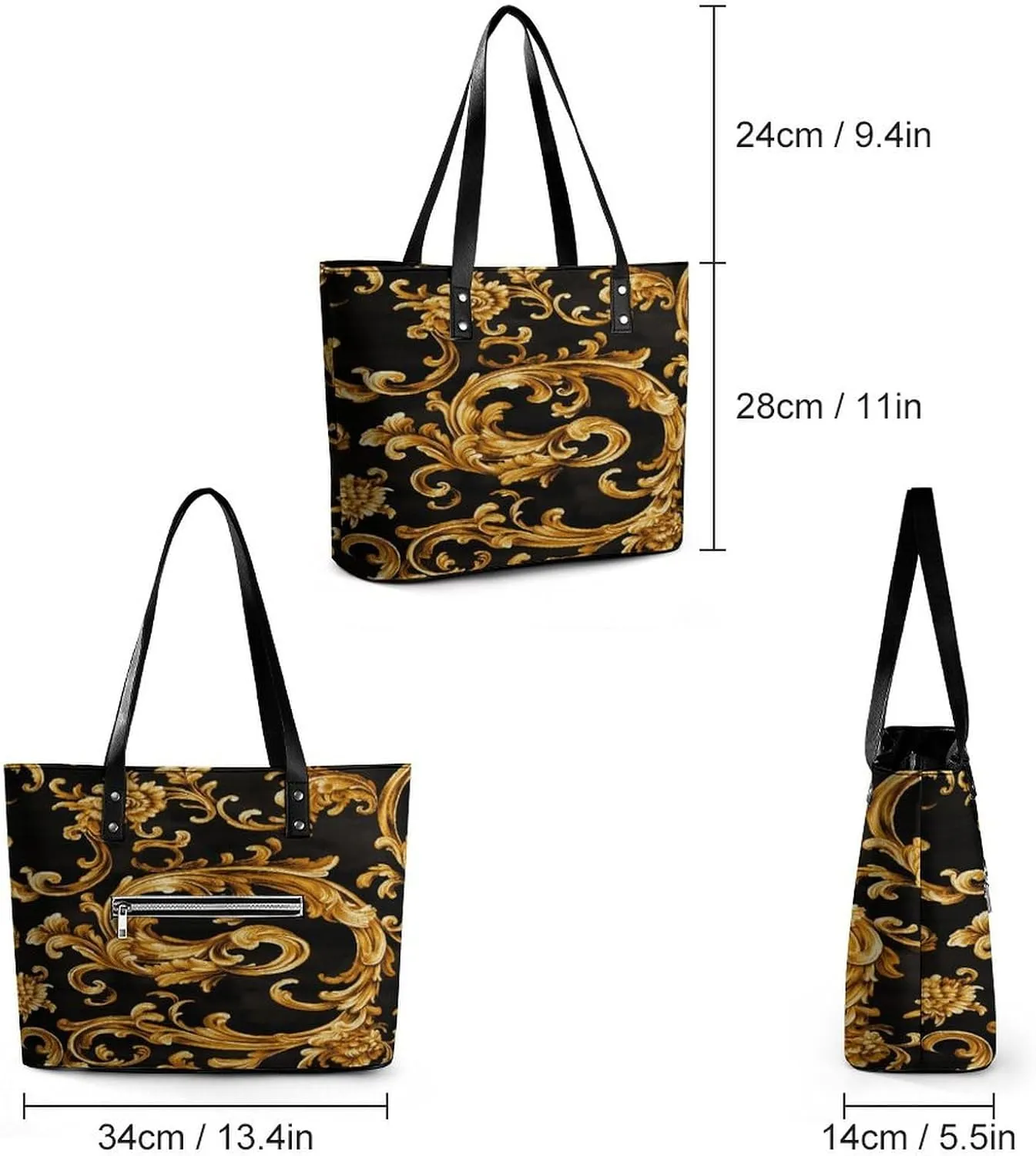Green Floral Chinoiserie Pattern Women Soft Leather Handbags Tote Purses Shoulder Bucket Bags