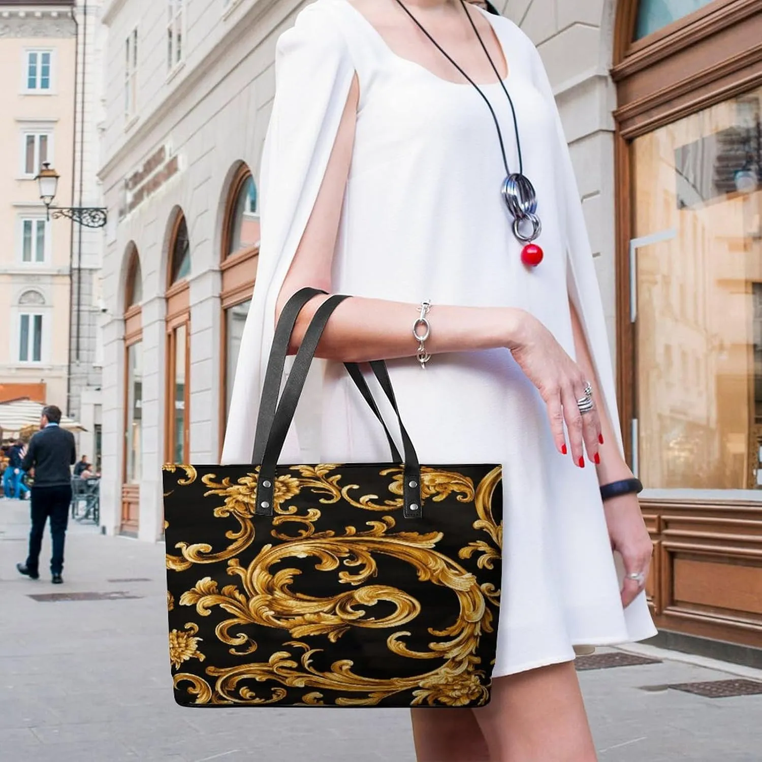 Green Floral Chinoiserie Pattern Women Soft Leather Handbags Tote Purses Shoulder Bucket Bags