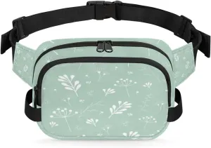 Green Twigs Leaves Fanny Pack Crossbody Bags for Women Men Belt Bag Waist Pack Bag Fanny Packs Cross Body Bag Phone Holder for Outdoors Sports Hiking Travel