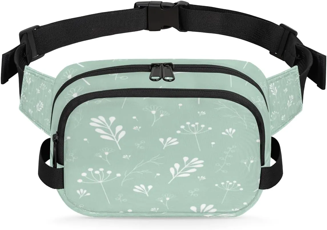 Green Twigs Leaves Fanny Pack Crossbody Bags for Women Men Belt Bag Waist Pack Bag Fanny Packs Cross Body Bag Phone Holder for Outdoors Sports Hiking Travel