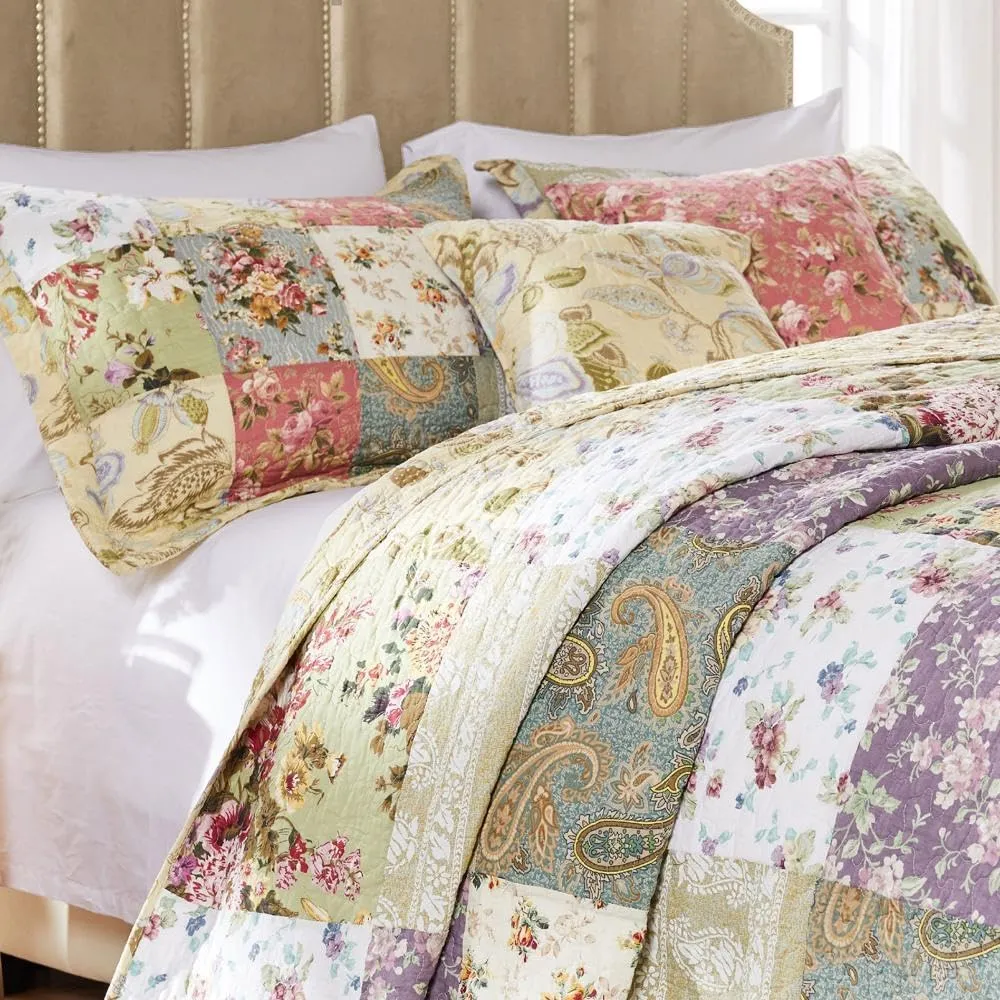 Greenland Home Blooming Prairie Cotton Patchwork Quilt Set, 4-Piece Twin, Multicolor