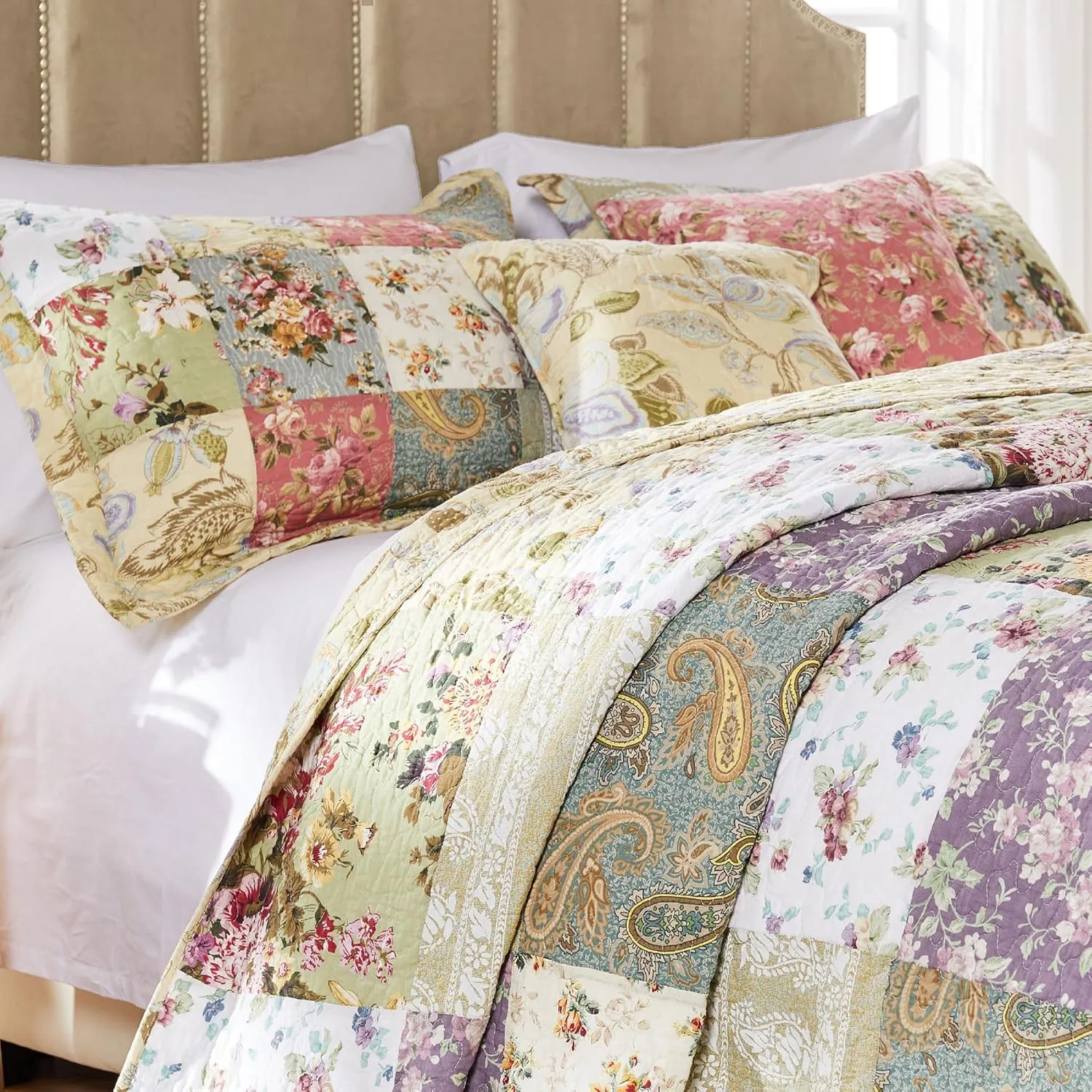 Greenland Home Blooming Prairie Cotton Patchwork Quilt Set, 4-Piece Twin, Multicolor