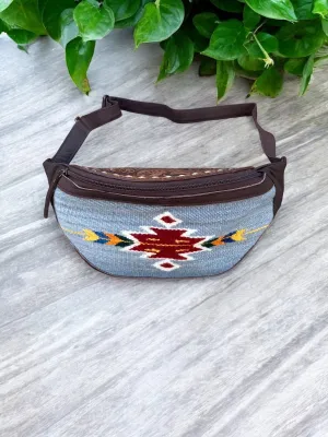 Grey Aztec Saddle & Tooled Leather Fanny Pack