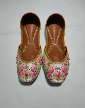Grey Blossom Bead Embellished & Floral Embroidered Jutti