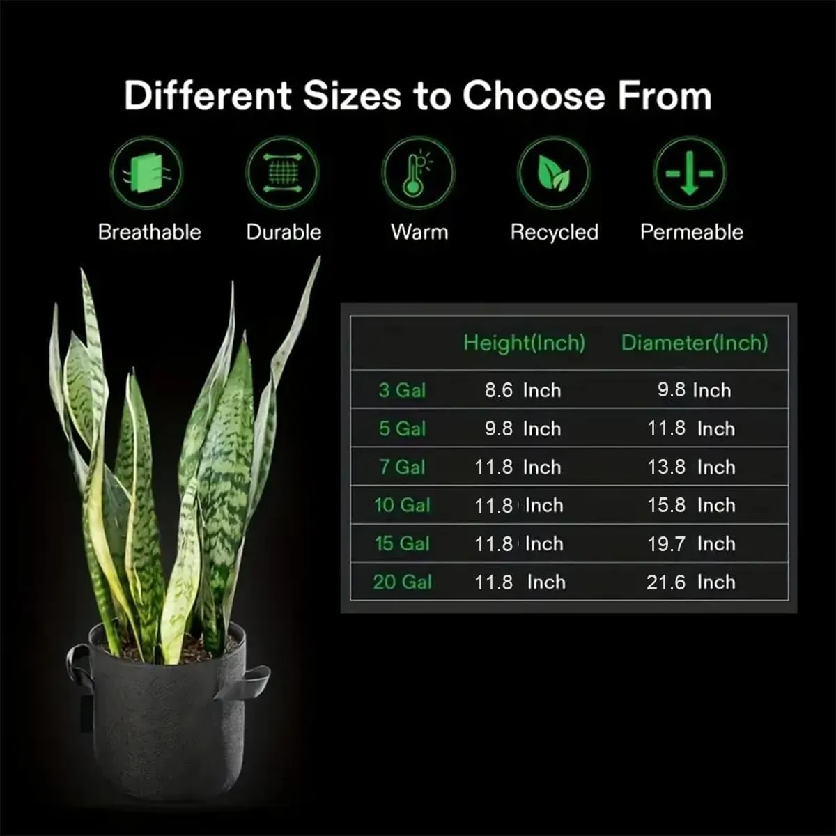 Grow Bags 15-Pack 3 Gallon for Vegetable/Flower/Plant Aeration Fabric Pots with Handles
