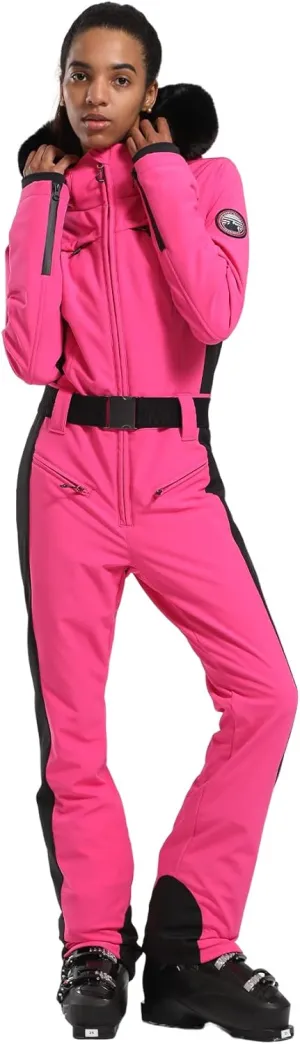 GSOU SNOW Ski Suit Womens One Piece Snowsuit Snowboard Jacket Slim Snow Jumpsuit Faux Fur Ski Outfit Waterproof Windproof